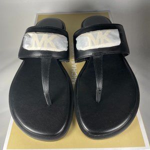 New MICHAEL Michael Kors MK Women’s Camila Leather Thong Sandals Black Size 6M